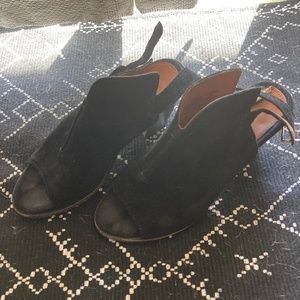 Black suede Frye mules size 10
